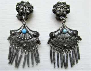 Antique Silver Persian Ottoman Islamic Chandelier Earrings Turquoise Hallmarks