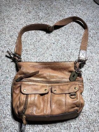 Vintage Fossil Cross Body Messenger Bag Purse Brown Leather