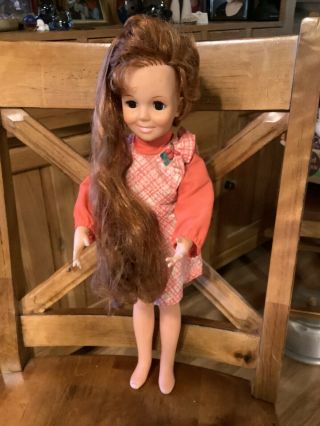 Vintage 1969 Ideal 18” Chrissy Growing Hair Doll With Dress