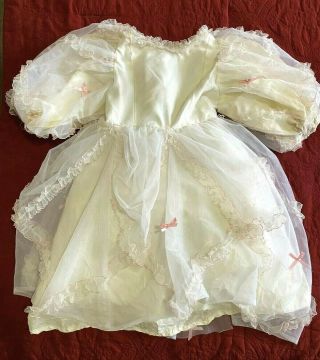 Vintage Girls Dress Party Ivory Sheer Ruffle Full Skirt Dress Sz 9 10 Nylon