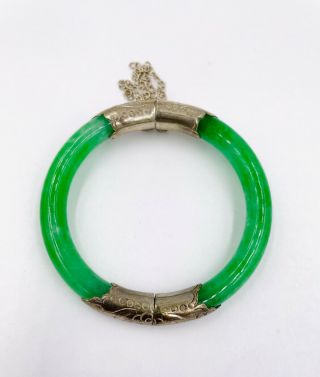 Antique Jadeite Jade Hinged Bangle Bracelet