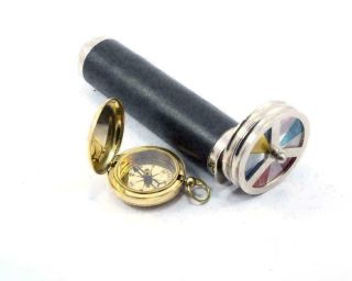 Vintage Brass Leather Kaleidoscope Double Wheel Collectible With Compass Gift