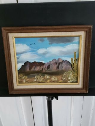 Vintage Framed Oil Painting Artist Signed Mountain Desert Landscape