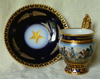 Antique Hand Painted Napoleonic French Sevres Cup And Saucer Battle Of Bautzen