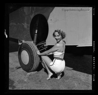 1954 Bunny Yeager Pin - up Camera Negative Beauty Queen Marcia Valibus At Plane NR 2