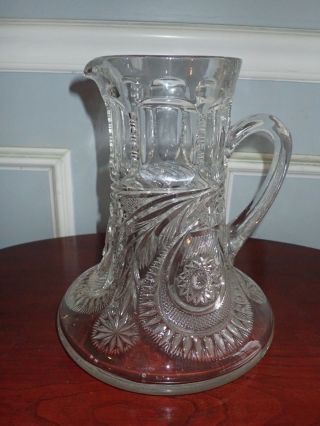 Antique Us Glass Co Slewed Horseshoe Tankard Pitcher Eapg