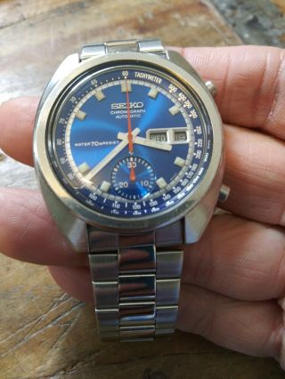 Vintage 1971 Seiko Automatic Chronograph 6139 - 6012 Blue Dial Men 