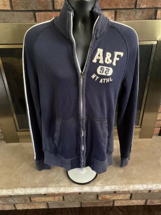 Vintage Abercrombie & Fitch Track Varsity Jacket Mens Large 90s Blue Distressed