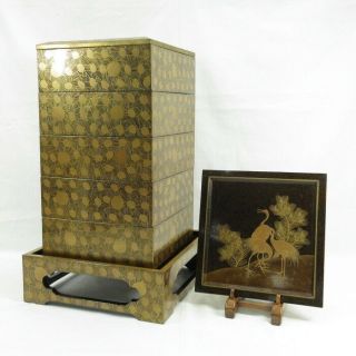 B822 High - Class Japanese Old Lacquer Ware Jubako Nest Of Boxes Of Gorgeous Makie