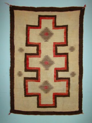 Antique Navajo Rug Or Double Saddle Blanket Cross Design Native American Weaving