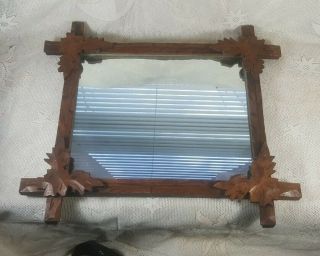 Antique Black Forest Carved Wood Wall Mirror (photo Frame).  Pre - 1900s