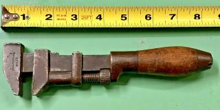 Antique A.  O.  Coes 9” Adjustable Monkey Pipe Spanner Nut Wrench Wood Steel Handle