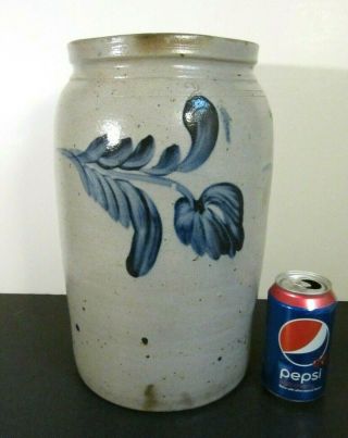 Antique Americana Salt Glazed Stoneware Cobalt Blue Flowers 2 Gallon Crock Jar