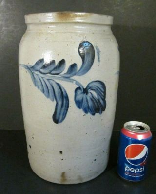 Antique Americana Salt Glazed Stoneware Cobalt Blue Flowers 2 Gallon Crock Jar 2