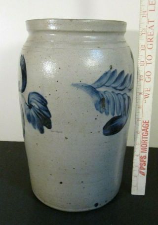 Antique Americana Salt Glazed Stoneware Cobalt Blue Flowers 2 Gallon Crock Jar 3
