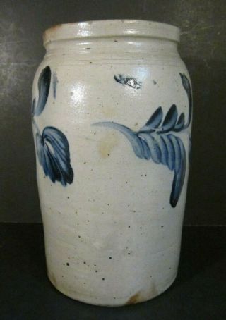 Antique Americana Salt Glazed Stoneware Cobalt Blue Flowers 2 Gallon Crock Jar 4