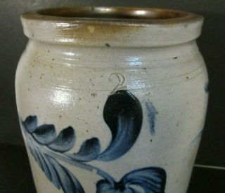 Antique Americana Salt Glazed Stoneware Cobalt Blue Flowers 2 Gallon Crock Jar 5