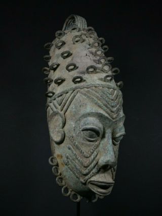 African Benin Bronze Oba King Mask - Benin,  Nigeria African Tribal Art Primitif