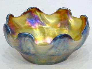 Lc Tiffany Studios Antique Art Nouveau Iridescent Favrile Glass Bowl / Signed