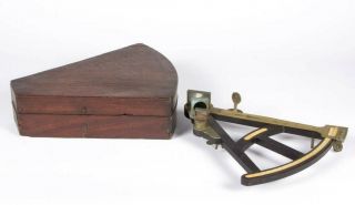 Antique 1800’s Spencer & Co London Brass & Ebony Wood Cased Sextant