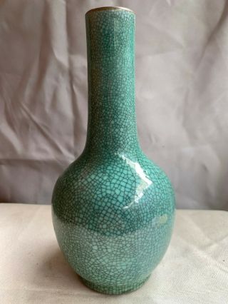 Antique Chinese Porcelain Green - Glazed Crackle Ceramic Vase No Mark