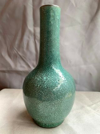 Antique Chinese Porcelain Green - Glazed Crackle Ceramic Vase No Mark 4