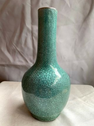 Antique Chinese Porcelain Green - Glazed Crackle Ceramic Vase No Mark 5