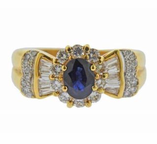 Again 0.  76ctw Natural Diamonds And Sapphire Vintage Ring In 18k Gold