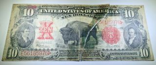 1901 United States Ten Dollar Bill $10 Bison Note Old Us Antique Currency Money