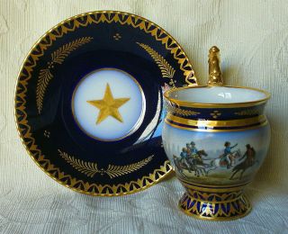 Antique Hand Painted Napoleonic Sevres Cup And Saucer Battle Of Aboukir