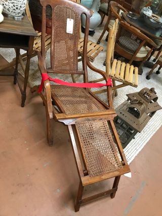 Vintage Wooden Caned Folding Steamer Deck Chair Folding Foot Rest