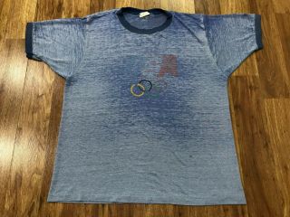 Large - Vtg 80s Levis Usa Olympics Distressed Thin 50/50 Ringer T - Shirt