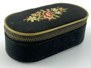 Vintage Jewelry Travel Case West Germany Petit Point Machine Embroidered U835