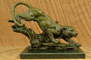 Hot Cast Art Deco African Tiger Bronze Sculpture Marble Base Wildlife Statue Lrg