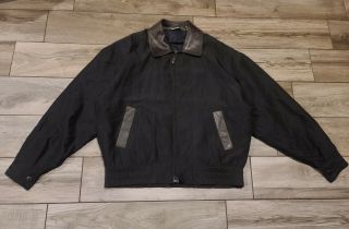Vintage 90s Genelli 100 Silk Leather Collar Jacket Black Small