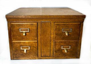 Antique Oak 4 - Drawer Library Card Cabinet Library Bureau Sole Makers Stackable