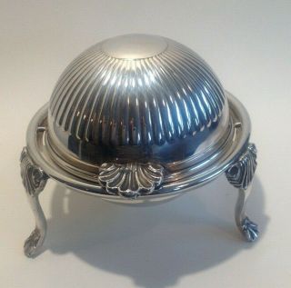 Antique Vintage Roll Top Butter Dish Silver Plated / English