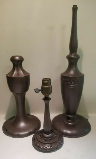 3 Antique Bronze Handel Lamp Bases - Repair - Rebuild - Signed