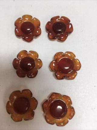 6 Antique Carved Flowers Carnelian Back Drilled For Post 143