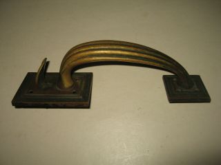 Old Antique Vintage Solid Brass Ribbed Entry Front Door Handle W/ Thumb Latch