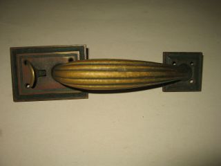Old Antique Vintage Solid Brass Ribbed Entry Front Door Handle w/ Thumb Latch 2