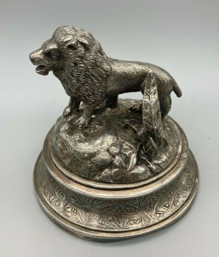 Old Antique Victorian James Deakin & Sons Silver Plated Diorama Statue Of Lion