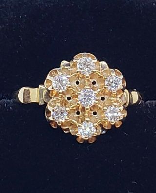 Antique 14 Kt Yellow Gold Ladies Diamond Cluster Ring 6 3/4