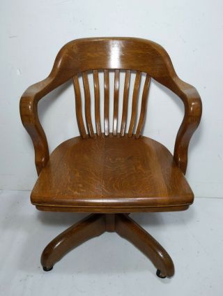 Vintage/antique Mission Oak Wood Banker/office Rolling Arm Chair Gunlocke Style