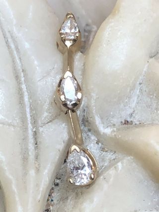 Vintage Estate 14k Gold Natural 3 Diamond Necklace Pendant Linear Signed Sci