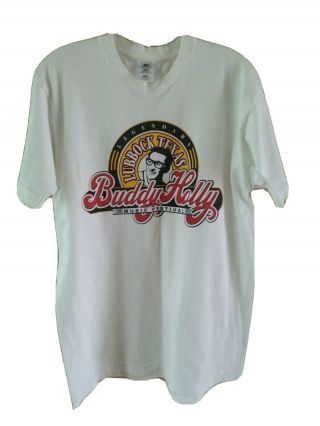 Vintage White 90s Buddy Holly Music Festival T Shirt Single Stitch Size L