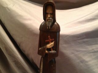 Vintage 16 1/2 Inch Tall Hand Carved Wooden Monk/Priest From Mexico 2