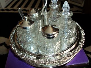 Vintage Queen Anne Revolving Silver Plate Cruet Set