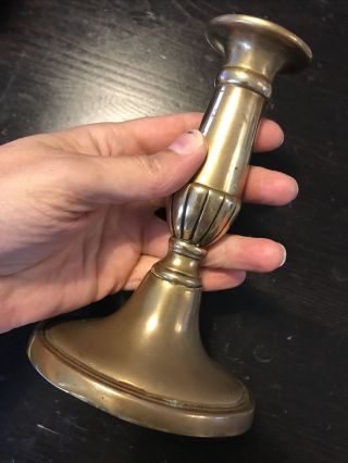 Antique Georgian/victorian Brass Candlestick Candle Holder Church Salvage 16cm