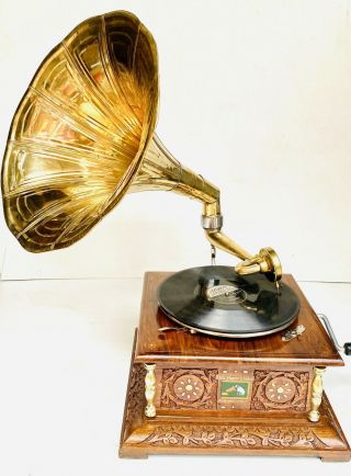 Vintage 1910 Hmv Gramophone With Antique Old Music Square Box Phonograph Bg 04
